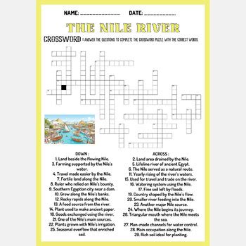 THE NILE RIVER crossword puzzle worksheet activity by PUZZLES BY ADO
