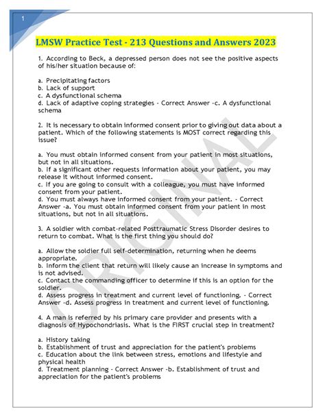 LMSW Practice Test - 213 Questions and Answers 2023 | Exams Nursing ...