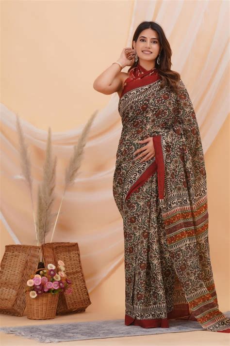 Mulmul Cotton with Hand Block Print Ready to Wear Saree | Isadora Life ...