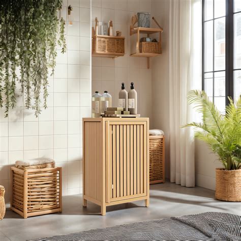 Lark Manor Bamboo Bathroom Cabinet, Freestanding Bamboo Storage Cabinet ...
