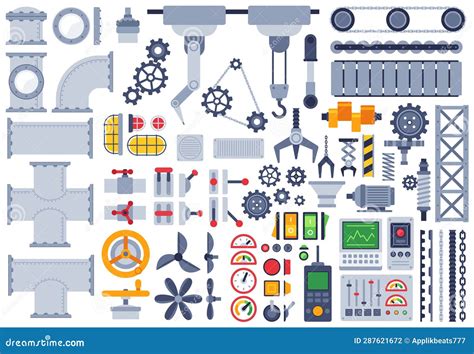 Flat Machinery. Auto Construction Different Mechanism, Technical Gears, Pinion, Shaft, Joints ...