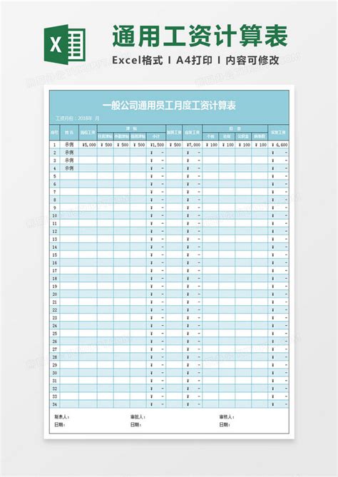 一般公司通用员工月工资计算表Excel模板下载_熊猫办公