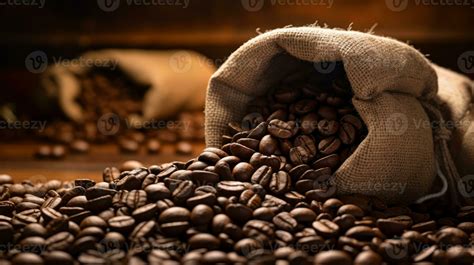Coffee beans spilling from bag. Generative AI 29266761 Stock Photo at ...