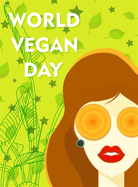 Modern trendy banner on the theme of vegetarianism. World Vegan Day. HEALTHY FOOD. Woman with a ...