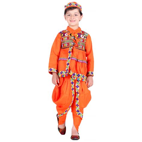 Gujarati Kedia Garba Dress for Boys Dhoti, Angrakha &Cap-Orange ...