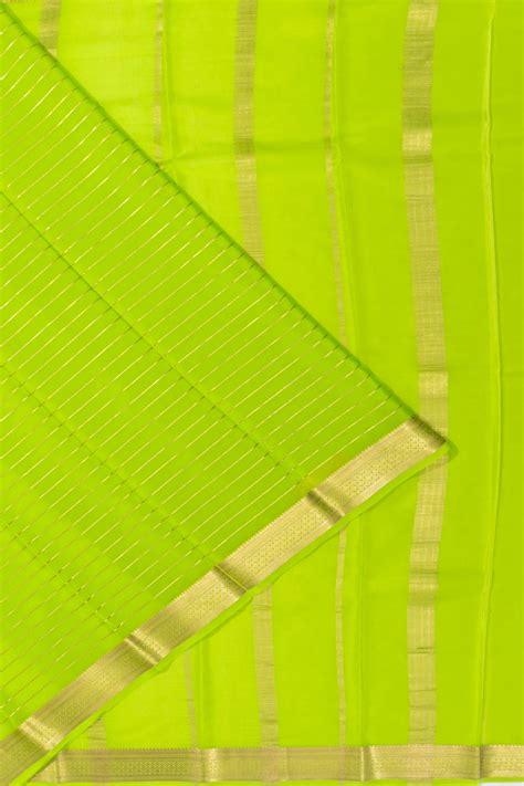 Mysore Silk Horizontal Lines Parrot Green Saree | Kankatala