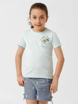 Buy Kate & Oscar Girls Floral Embroidered T-Shirt Blue Online