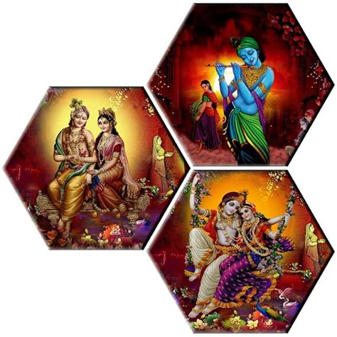 SAF paintings Set of 3 Hexagon Radha krishna MDF Board UV Textured ...