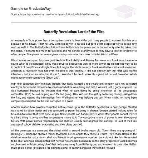 ⇉Butterfly Revolution/ Lord of the Flies Essay Example | GraduateWay