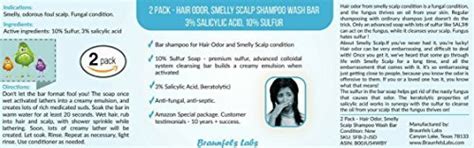 Buy 2 Pack - Hair Odor, Smelly Scalp Shampoo Wash Bar - 3% Salicylic ...