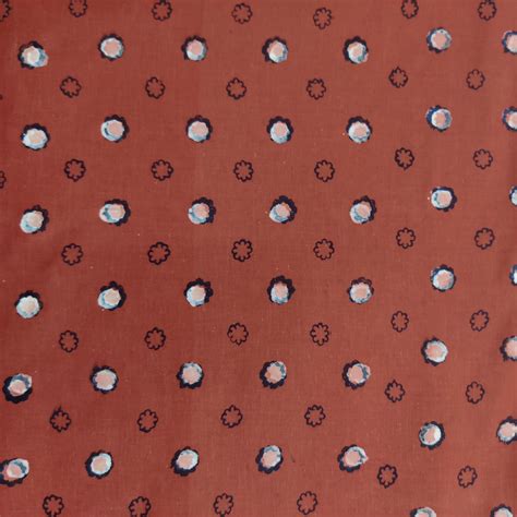 Pure Cotton Light Rust Brown With Tiny White Clouds Hand Block Print F ...