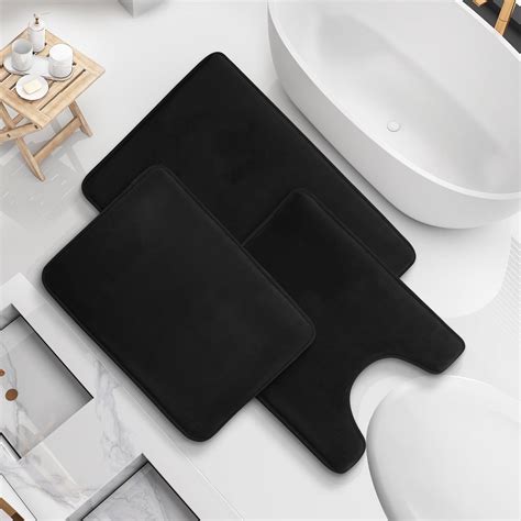 Nestl Set of 3 Absorbent Memory Foam Bath Mat Bathroom Rugs, Black ...