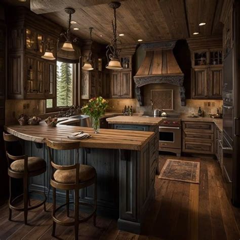 Rustic Kitchen Design with Wooden Floors and Island