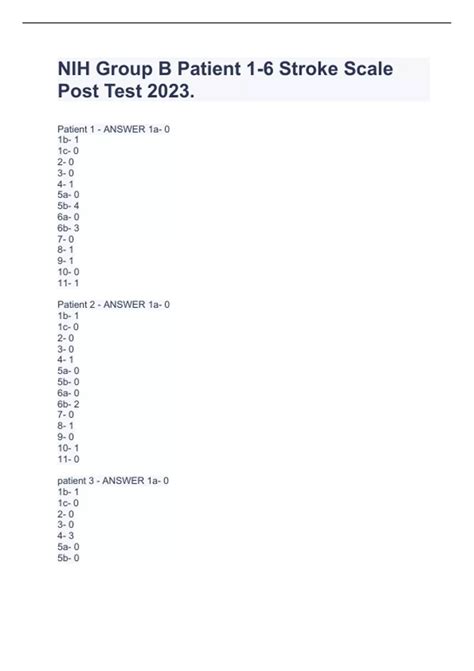 NIH Group B Patient 1-6 Stroke Scale Post Test 2023. - NIHSS - Stuvia US