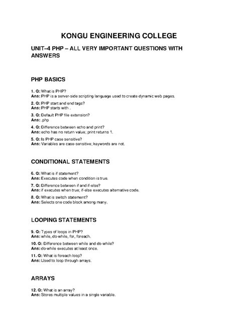 KEC Unit4 PHP Important Questions & Answers for Basics - Studocu
