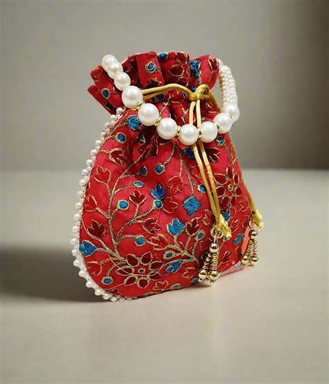 Red Embroidered Potli | Peepal Clothing