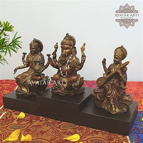 Buy Avatar Arts Bonded Bronze Lord Ganesh Lakshmi and Saraswati Idol ...