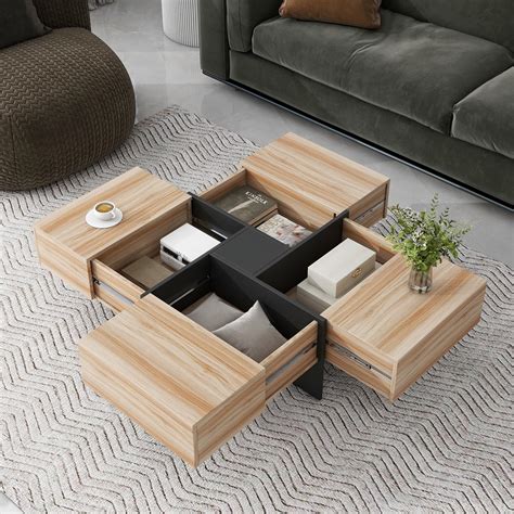 Amazon.com: Merax Modern Square Coffee Table with 4 Hidden Storage ...