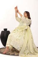 Hand Painted Pale Yellow Color Anarkali pattern suit set with Dupatta ...