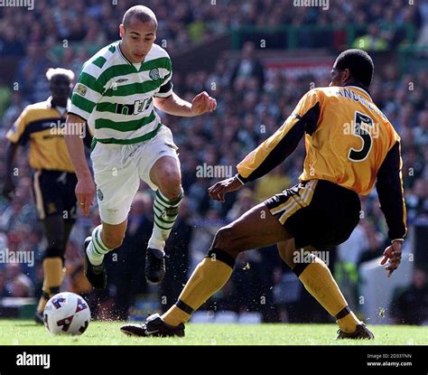Celtic's Henrik Larsson skips over challenge from Livingston defender ...