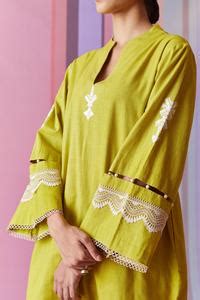 Buy Yellow Cotton Embroidery Floral Lace V Neck Work Kurta And Salwar ...