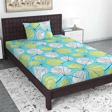 Divine Casa Cotton Floral Single Bedsheet with 1 Pillow Cover - Green ...