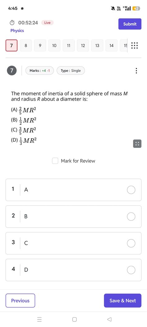 The moment of inertia of a solid sphere of mass M and radius R about a di..