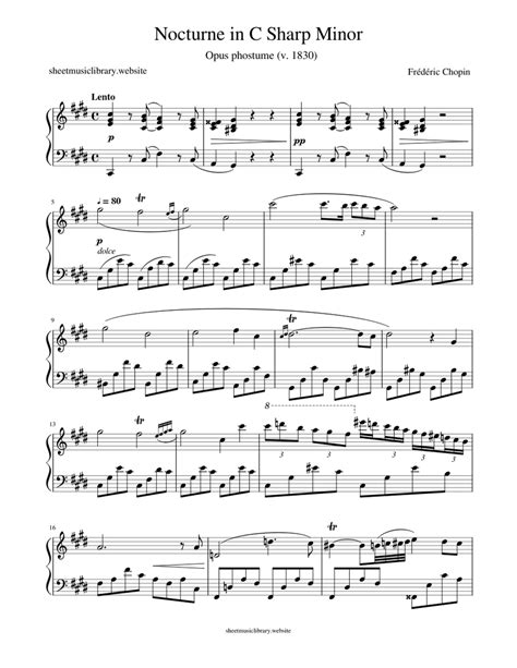 Chopin - Nocturne No 20 in C Sharp Minor, Op posthume Sheet music for ...