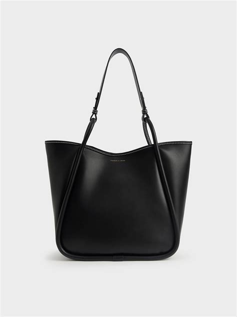 Black Lyla Tubular Slouchy Tote Bag - CHARLES & KEITH International