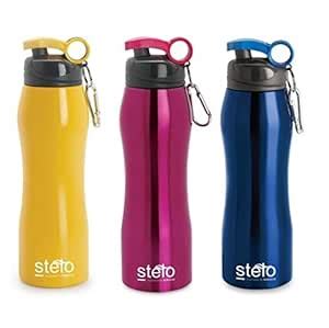 Stelo Sprinter Steel Bottle, 750 ml, Set of 3, Assorted Color : Amazon ...