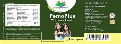 Buy GRAZING MEADOWS FEMO PLUS 30 CAPSULES AYURVEDIC HERBAL FORMULATION ...