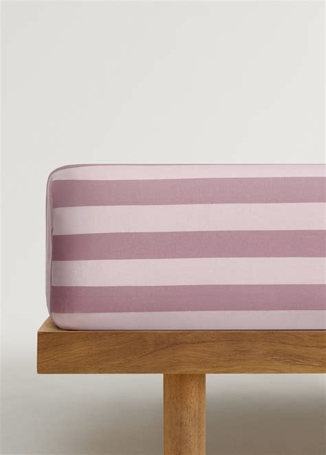 Cotton percale thick-striped children's fitted sheet for 90cm bed ...