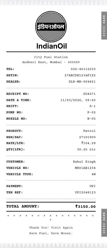 Free Fuel Bill Generator India — IndianOil, BPCL, HPCL | BillOnline