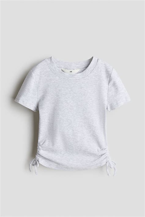 Drawstring-detail jersey top - Light grey - Kids | H&M IN