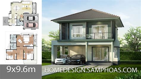 House design Plans 9x9.6m with 3 bedrooms - House Plan Map