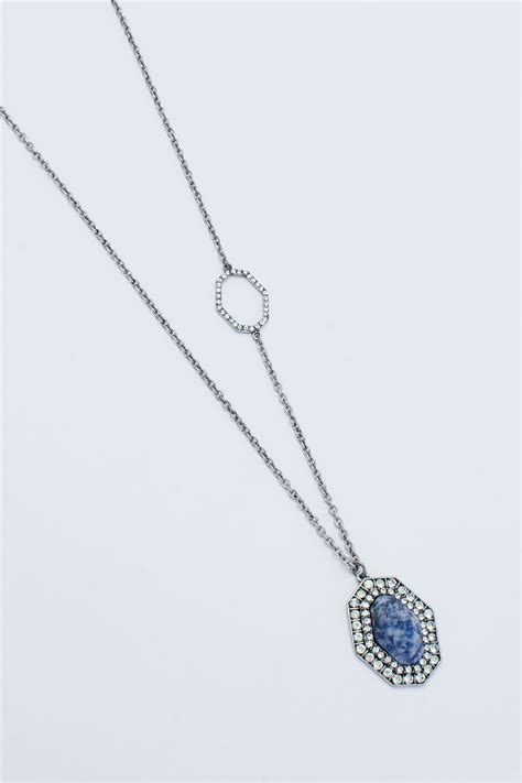 Neptune Pave Blue Stone Diamante Pendant Necklace