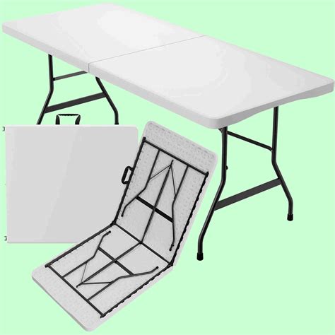 TECSPACE Folding Table 6ft Portable Heavy Duty Plastic Fold-in-Half ...