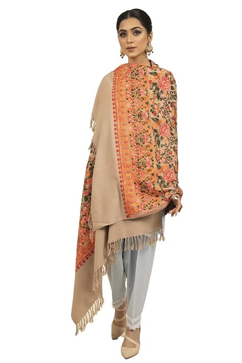 Buy Shal-é-Pashm Women's Beige Heavy, Thick And Warm Aari Embroidery ...