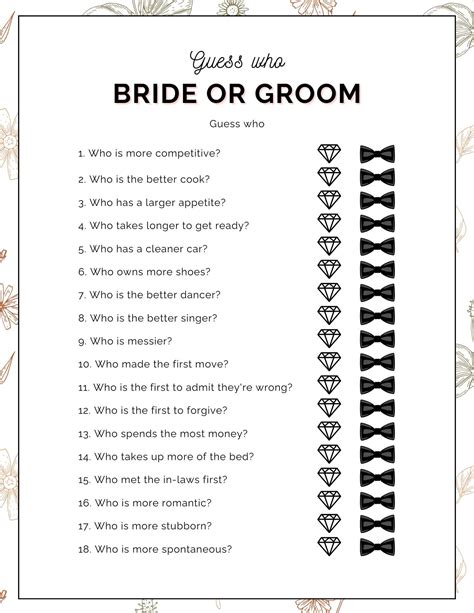 Fun & Free Printable "Bride or Groom" Bridal Shower Game