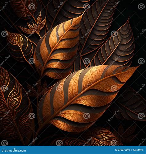 Luxury Leaf Texture. Closeup View of Fantasy Leaves Stock Illustration - Illustration of yellow ...