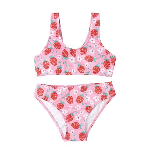 Kiijoy Little Girls Bikini Swimsuit Strawberry Prints Bathing Suit, 2 ...
