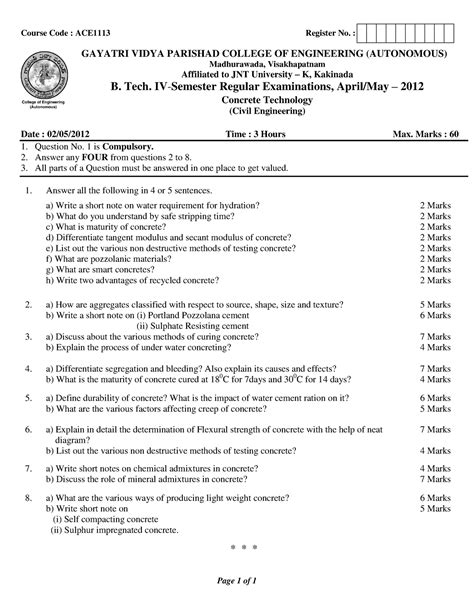 Concrete Technology R2009 02-05-2012 - Course Code : ACE1113 Register ...