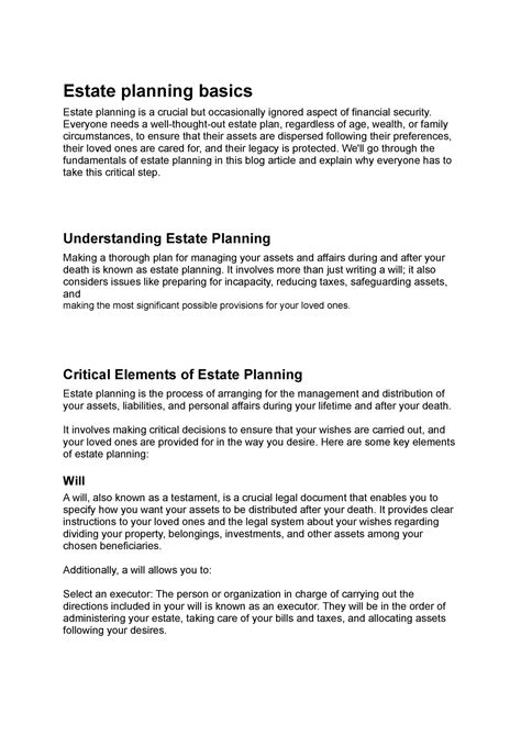 Estate planning basics - Estate planning basics Estate planning is a crucial but occasionally ...