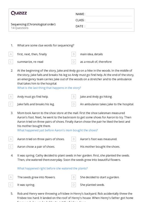 50+ Sequencing worksheets for 5th Class on Quizizz | Free & Printable
