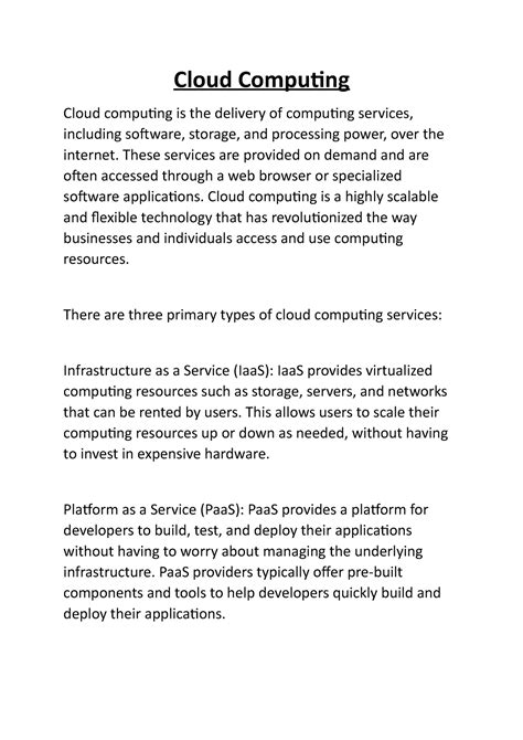 Cloud Computing - Cloud Computing Cloud computing is the delivery of ...