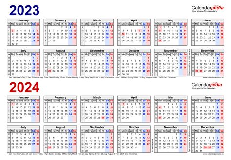 2023 2024 Two Year Calendar Free Printable PDF Templates - 2024 ...