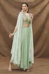 Buy Green Georgette, Chiffon Sequins, Beads Plunge Mint Tie And Dye ...