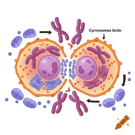 Colorful clip art diagram showing cell mitosis and division. on Craiyon