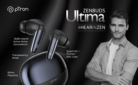 pTron Zenbuds Ultima ANC Earbuds, 35Db Quietsound ANC, 4 Quadpro Mics ...