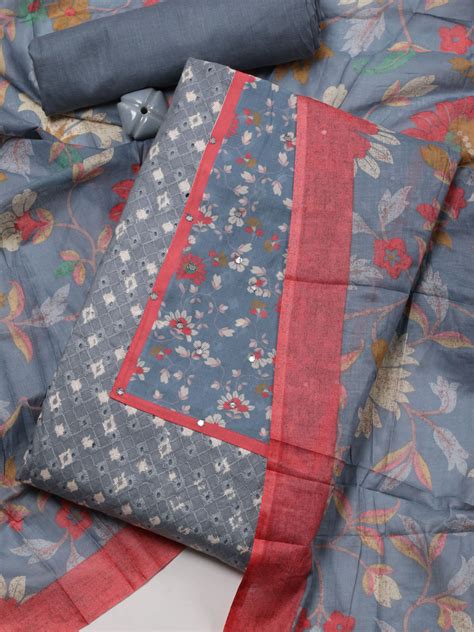 Printed Cotton Blend Unstitched Suit With Dupatta – mbz.in
